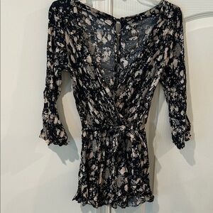 Free People Black and Cream Patterned Romper